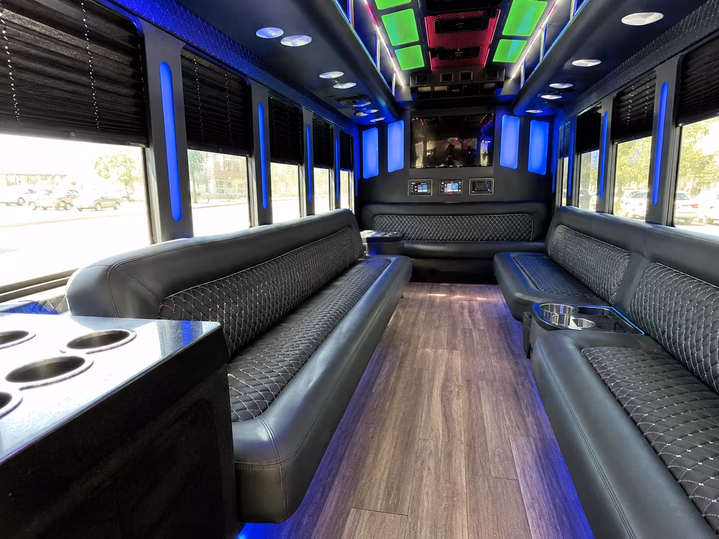 athens 15 passenger party bus inside