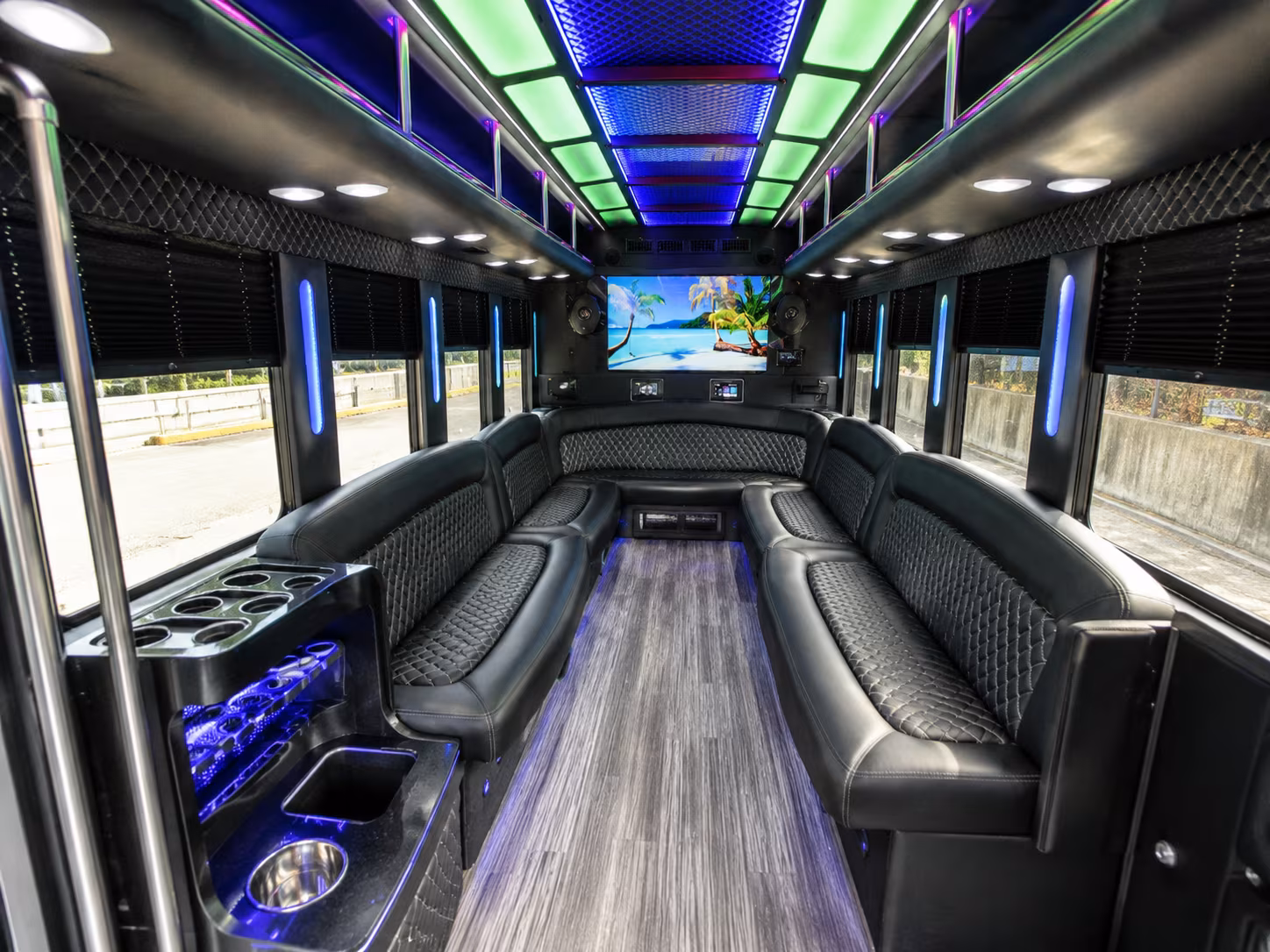 athens 18 passenger party bus inside